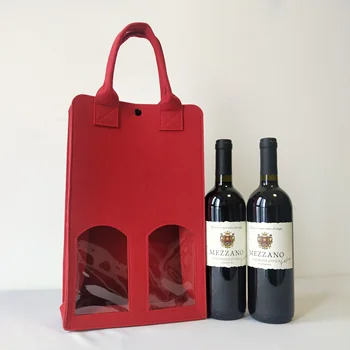 2022 Висококачествен Коледен за многократна употреба перфорирана Луксозен Дизайн с принтом по поръчка Кожени презрамки, фетровая чанта за вино, за пътуване
