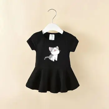 2023 Нови детски летни рокли с изображение на котка, дрехи за момичета