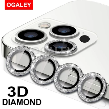 3 бр. калъф за iPhone 13 12 11 14 15 Pro Max калъф със защита на обектива на камерата с диаманти за iPhone15 Pro протектор на екрана от закалено стъкло