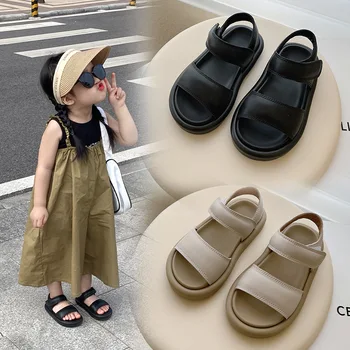 6025C Детски сандали Лято 2023, нови корейски прости сандали за момичета, плажни обувки за момчета, нескользящая.