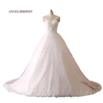ANGELSBRIDEP Бална рокля с високо воротом, сватбени рокли Robe de mariee, апликация от тюл с дължина до пода, вечерни сватбени рокли, топли