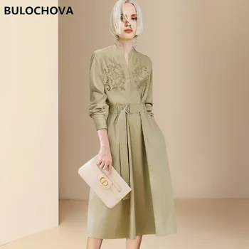 BULOCHOVA, една модерна Женствена Рокля-риза с Изрези в Европа и Америка, Есен Елегантна Ежедневна Рокля дантела Голям Размер, Новост 2023