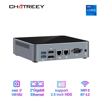 Chatreey мини PC i7 10510U i5 10210U Nvme SSD Windows 11 игри настолен компютър 2xGigabit Ethernet
