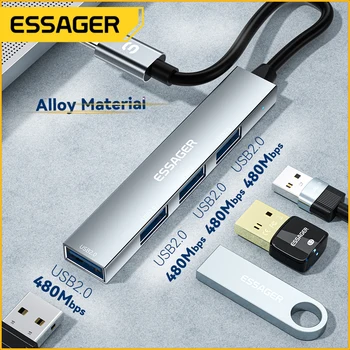 Essager 4 в 1 C USB Кабел Хъб USB 2.0 Високоскоростен Сплитер Type C Hub Адаптер За Преносим Компютър USB Многофункционален Удължител