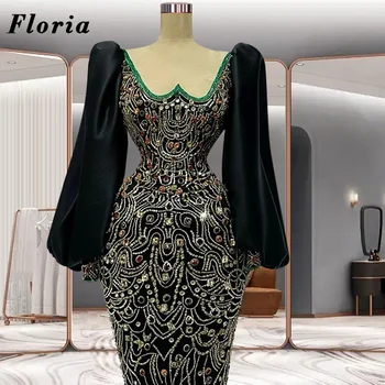 Floria, черна рокля за абитуриентски бал с мъниста във формата на Русалки, вечерни коктейлни рокли с дълги ръкави и кристали ръчно изработени, арабско сватбена рокля за бала в Дубай