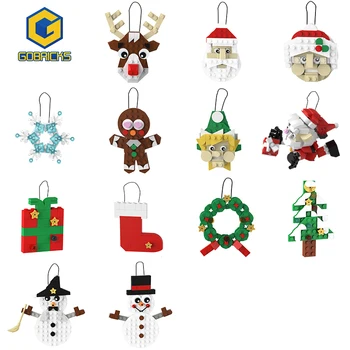Gobricks Коледа Тематични Висулка Градивните Елементи На Снежен Човек Човечето Човече Дядо Коледа Венец Пингвин Коледен Лосове Играчки Коледен Подарък