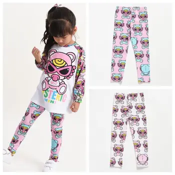 INS/модни детски дрехи в японски стил за момичета, нови еластични гамаши с плюшено мече от карикатура, летни тънки меки