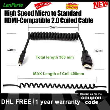 Lanparte Високоскоростен спирален кабел, който е съвместим със стандарта Micro-HDMI 2.0, за 4K 10 Бита за огледално-рефлексен фотоапарат на SONY, Аксесоари за Atomos