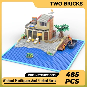 Moc Строителни блокове, модел с изглед към улицата, Къщата на езерото, технически тухли, монтаж със собствените си ръце, строителни играчки за деца, празнични подаръци