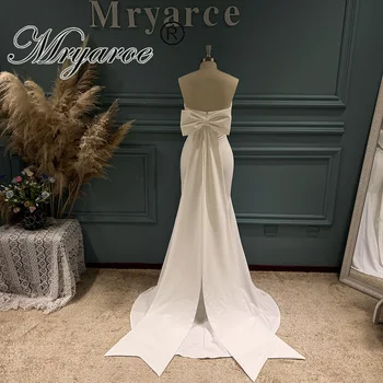 Mryarce Просто елегантна сватбена рокля от крепа без презрамки, рокли сватба с подвижна лък отзад