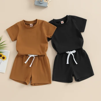 Pudcoco/комплекти шорти за новородени момчета от 2 теми с къс ръкав, блузи с кръгло деколте и къси панталони на експозиции, комплекти летни дрехи от 0 до 3 години