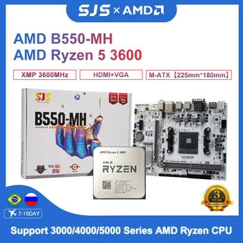 SJS Нова дънна Платка с AMD B550 64G DDR4 + AMD Ryzen 5 3600 R5 3600 3.6 Ghz 6-ядрени 12-стрийминг процесор, Micro-ATX и placa mae