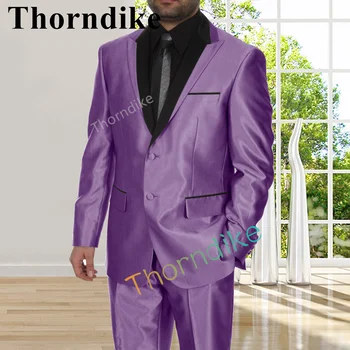 Thorndike, нов стил, лилав сатен костюм, мъжки оборудвана смокинг за младоженеца, сватбена рокля, мъжки джентълмен с остра яка
