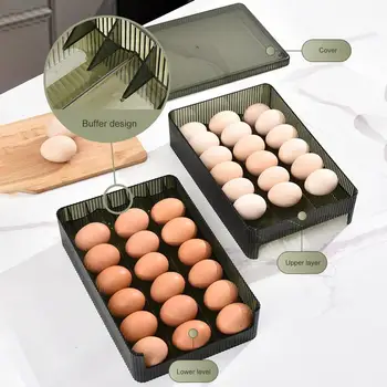 Автоматична Прокатная кутия за яйца, двуслойни титуляр за хладилника, Кутия за съхранение на пресни яйца, Кошница за яйца, 56 яйца, Штабелируемые контейнери за съхранение на багаж