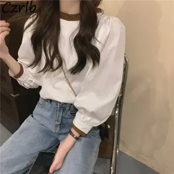 Блуза дамски Популярна за сладки момичета, всекидневни дизайн с пищни ръкави, ежедневни минималистичная универсална корейската версия, есен нов прием за студенти