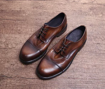 Висококачествени мъжки модел обувки от естествена кожа с квадратни пръсти, класически мъжки официални бизнес обувки с плоска подметка, офис обувки