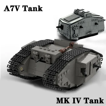 Гореща Първата световна война, Немски военен боен танк A7V, набор от градивни елементи, Втората Световна война, MK IV, бойни танкове, тухли, за солдатской машини, dr. детски играчки, подаръци