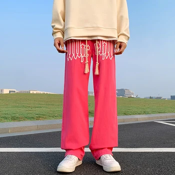 Градинска облекло в стил хип-хоп с бродирани букви, широки дънки за мъже и жени, свободни преки дънкови панталони Ins, дънки на съвсем малък M-5XL