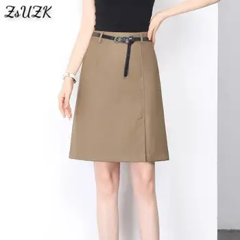 Дамски секси пола трапецовидна форма ZUZK, новата пролетно-лятна пола с висока талия, офис женски мини пола с цвят каки, черни
