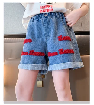 Детски дънкови къси панталони за момичета, модни шорти с 3D бродерия, дънки, летни детски дрехи 2023 година за тийнейджъри 5, 6, 8, 10, 12, 14 години