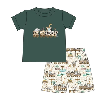 Детски Комплект от две части, с къси ръкави и шарките на Леопард, летни дрехи за малки момчета