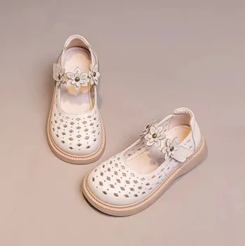 Детски обувки за момичета, обувки принцеса от естествена кожа, нов сезон пролет-лято, детски кожени обувки с изрезки, детски фини обувки с мека подметка