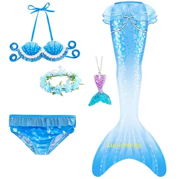 Детски опашки на русалки за плуване, за костюм на Русалка за момиченца, бански с опашка на Русалка за момичета, фантазийные плажни комплекти бикини за гмуркане