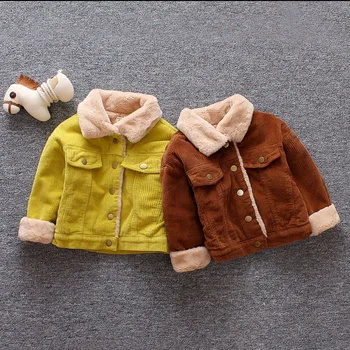 Детско бархатное палто с дълъг ръкав и копчета на шията си, топъл есенно-зимни свободни топове, жилетка за момчета и момичета от 6 m до 4 години