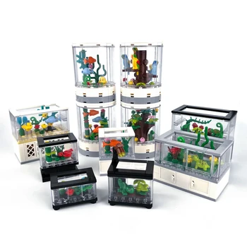 Домашни любимци Кръгла Декоративна танк City MOC градивните елементи на Играчки, Резервни Комплекти тухли Риба-папагал Омар Костенурка Съвместими с LEGO
