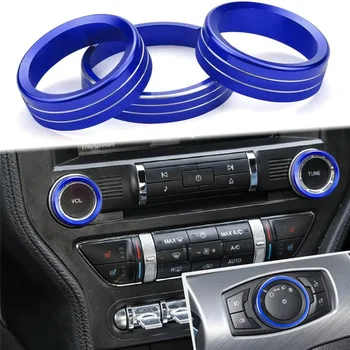Дръжки на арматурното табло, подреден пръстен, изработени за Ford Mustang 2015-2021, Ключове силата на звука на фаровете, бутон за настройки, капак, дръжка за управление, 3 бр. синьо