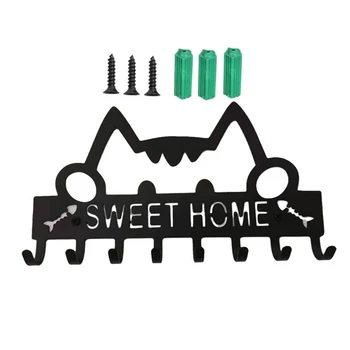 Държач за ключове за монтиране на стена Cat Sweet Home Декоративна метална закачалка за 8 куки Входна врата, Кухня, Баня S27 21 Директна доставка