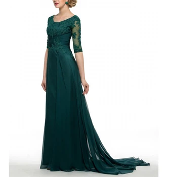 Зелени елегантни дамски рокли с къс ръкав, зелена шифоновые апликация, пайети, beading, струята за майката на булката, дълги рокли