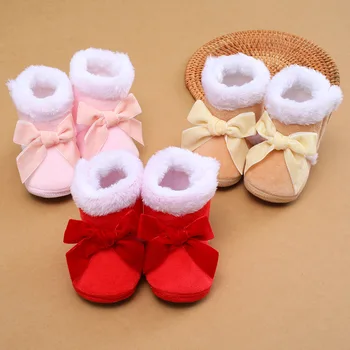 Зимните първите проходилки подметка за новородено, есенна детски обувки за момичета от 1 година, топли зимни ботуши в меху за деца 0-18 месеца