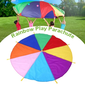 Играчка за игра с парашут с дръжки, отборна игра на открито, водоустойчив чадър, развивающий обучение за деца, дъгата парашут