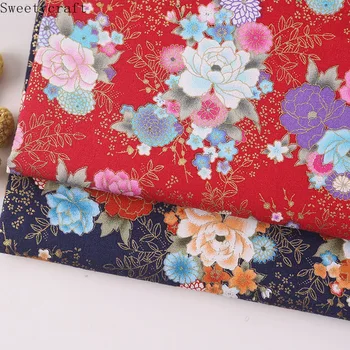 Кимоно в японски стил, 100% памучен плат с бронзов принтом божур, чонсам, плат за рокли, мозайка, домашен текстил, материал 150*100 см