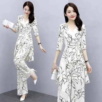 Комплект от корейската версия широки панталони с драпировкой и висока талия, новите модни панталони оверсайз в западен стил от Goddess Xia Fan