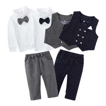 Костюми за джентльменской купоните за новородено, комплекти дрехи за малки момчета, жилетка + риза с дълъг ръкав + панталони, бебешки дрехи, костюм 3 бр.