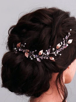 Кристали ретро листа Аксесоари за коса Сватбена украса за коса, Кристали, перли лоза за коса за момичета и жени