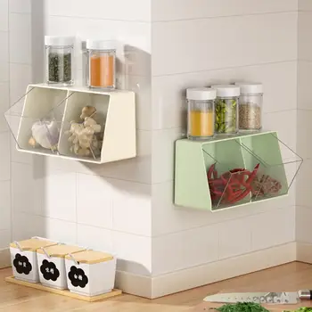 Кутии за съхранение на джинджифил и чесън Прозрачни стенни кутии кутии за джинджифил и чесън, с монтиран на стената пластмасови стелажи за съхранение на стоки за дома за готвене