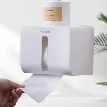 Кутия за салфетки CHAHUA, държач за тоалетна хартия, рафтове за съхранение в банята без перфорация - перфектно, компактно решение за вашата баня