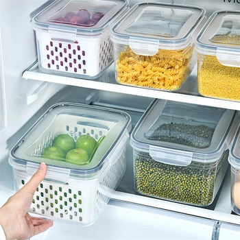 Кутия За съхранение на Хладилника, за да Органайзер за пресни Зеленчуци, Плодове, Сливная Количка, Контейнери За Съхранение на багаж, Килер, Кухненски органайзер