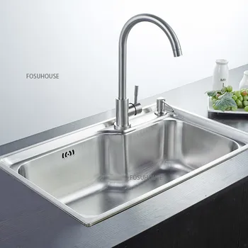 Кухненска мивка Единично удебелена от неръждаема стомана 304, Голям Вграден леген Черен на цвят, Аксесоари за кухня