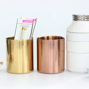 Латунная златна ваза в скандинавски стил/ държач за химикалки/ набор тубусов за съхранение на държач за химикалки от розово злато, чаша за съхранение/контейнер