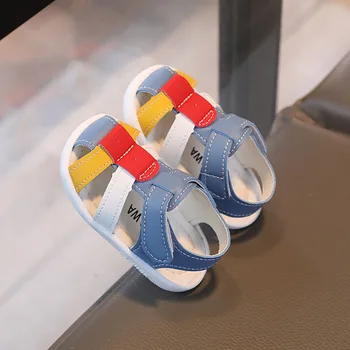 Летни сандали за новородено бебе 2023, модерни обувки за деца от изкуствена кожа в стил мозайка, ергономична устойчива на плъзгане обувки за момичета и момчета