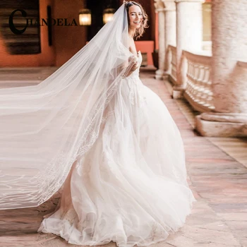 Луксозни сватбени рокли CHANDELA без ръкави трапецовидна форма с аппликацией под формата на гънки, сватбената рокля Robe De Mariée за жени на поръчка