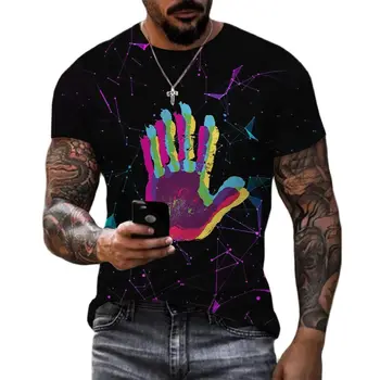Лятна Мода, Ежедневни тениски с изображение на дланта, мъжки тенденция на тениски в стил хип-хоп, градинска дрехи с кръгло деколте и къс ръкав, потници