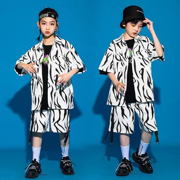 Лятна Нова Мода Детски Дрехи в стил хип-Хоп, Черно-Бяла Риза с Шарките + Шорти, комплект от 2 теми, Дрехи За джаз танци За момчета и Момичета