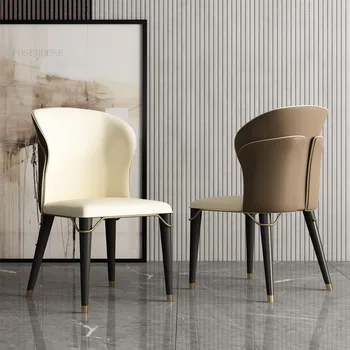 Модерни минималистичные кожени трапезни столове за трапезария, стол от дърво, дизайнерски лесен луксозен хотелски трапезария стол