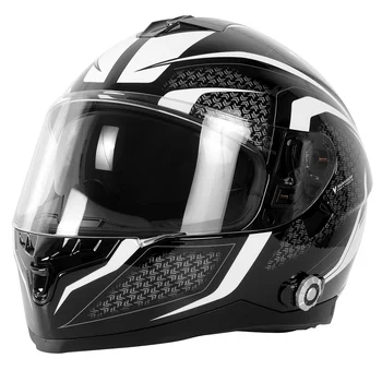 Мотоциклет шлем с пълно лице, безжичен 1000 м, каска за групова комуникация 6 състезатели с FM радио