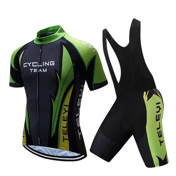Мъжка велосипедна облекло Ropa Ciclismo, комплект от Джърси за колоезденето/Облекло за велокоманды и велосипедни шорти с нагрудником, костюм зелен цвят